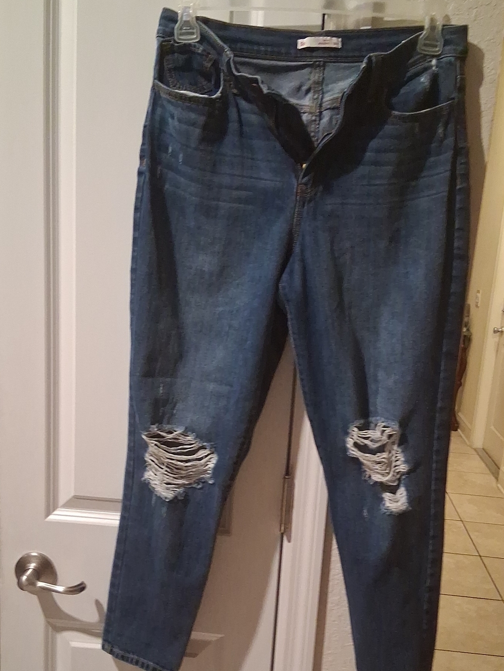 J: SO Women's Dark Blue Distressed Boyfriend Jeans